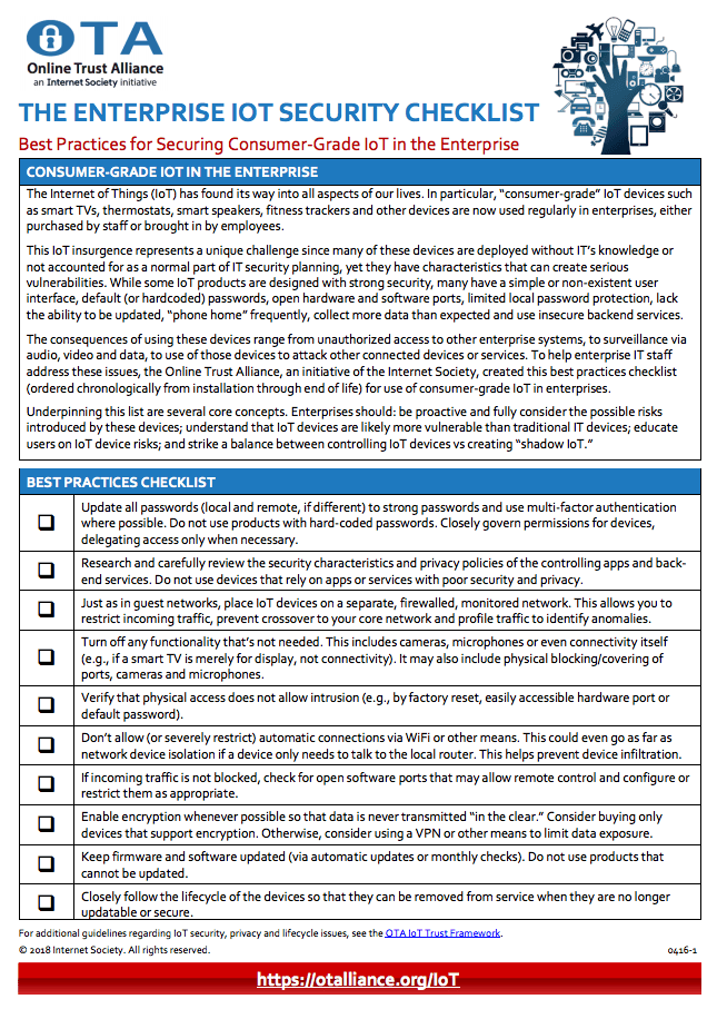 Best Practices Enterprise Iot Security Checklist Internet Society